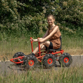 Excitement awaits not only small children when using our bikes! ????????

Introducing Two-Axle Go-Cart, equipped with six tractor tires and a sturdy plastic seat. It has rear steering for extra maneuverability and is steered using two steering rods. It is